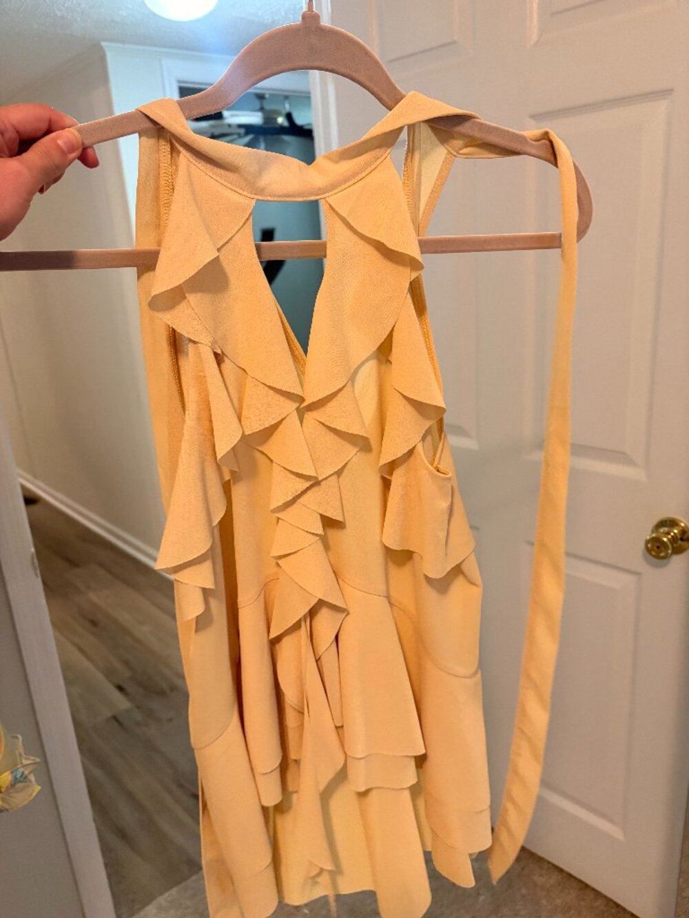 Zara Ruffle Yellow Halter Tank Top - Picture 3 of 6